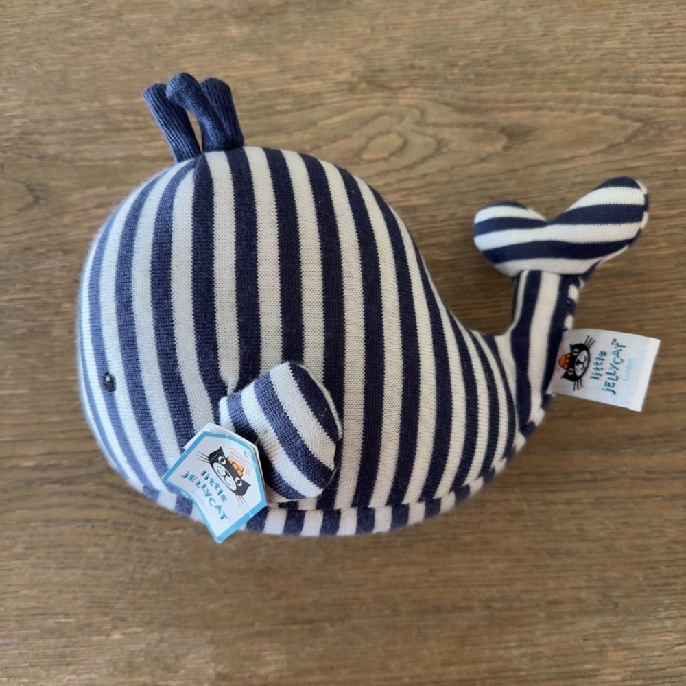 🐳 NEW Little Jellycat Walter Whale Plush Charm Rattle-Blue/White Stripe-Retired
